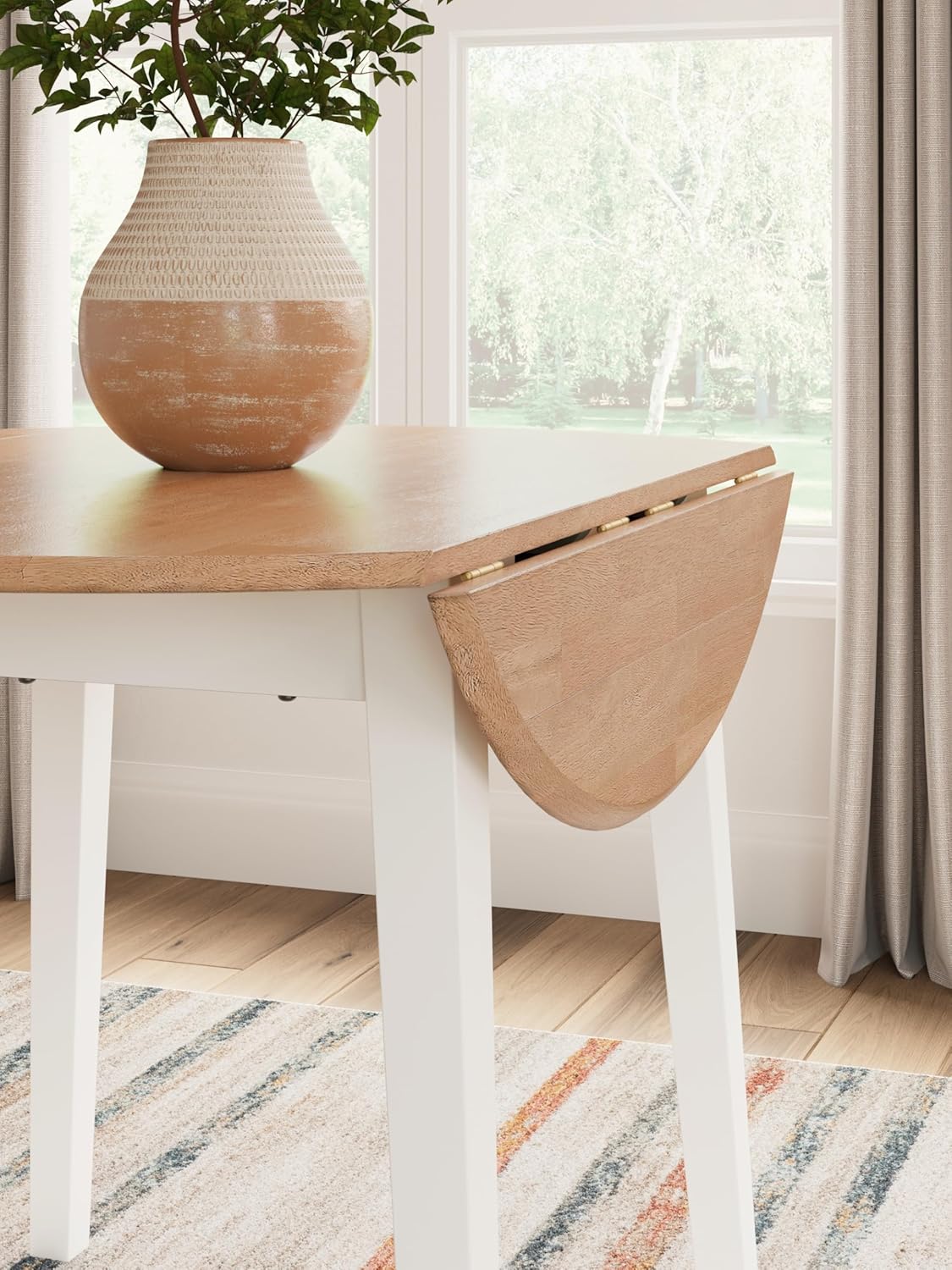 Signature Design by Ashley Gesthaven Casual Dining Drop Leaf Table, Light Brown & White