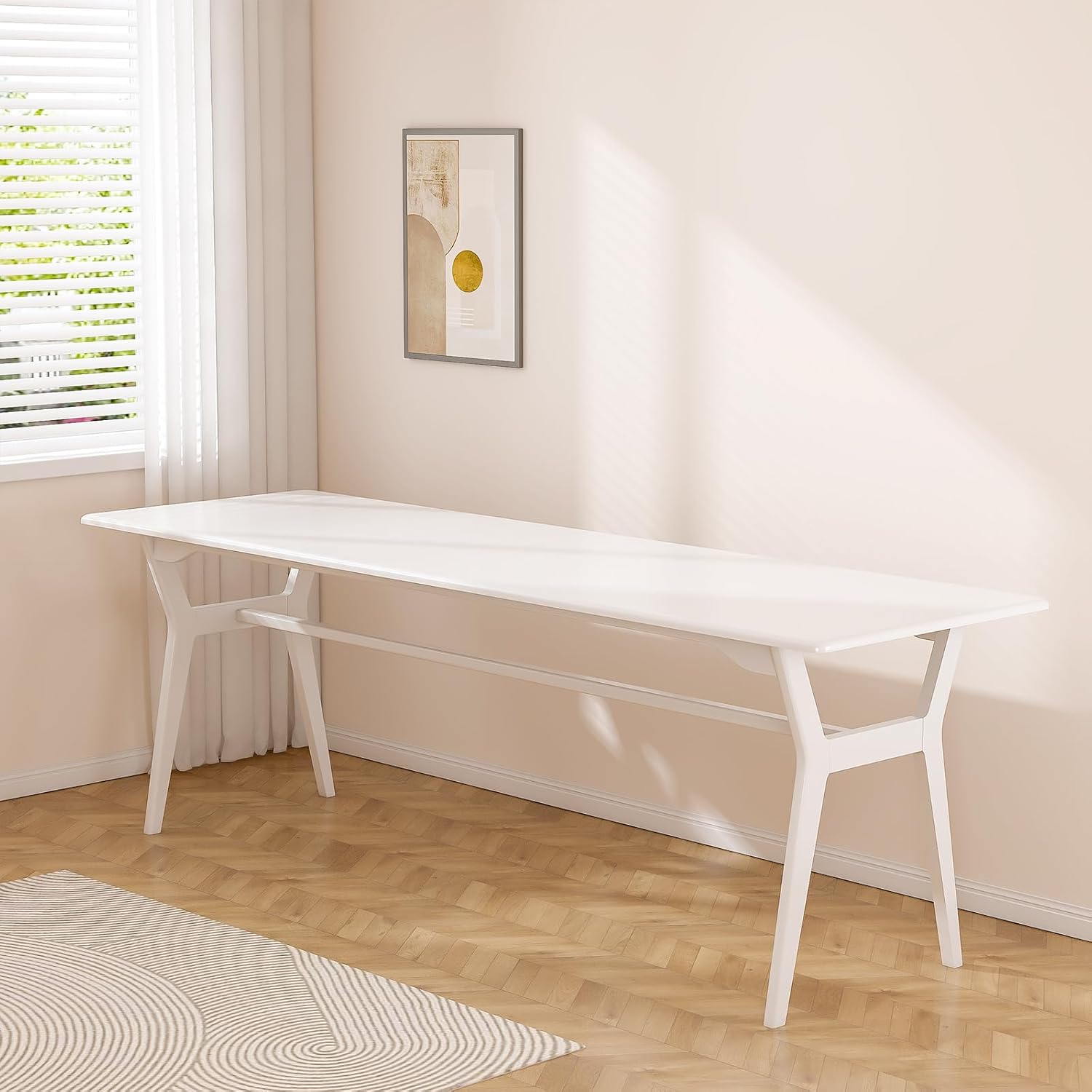Solid Wood Study Desk - 78.8" Double Long Computer Table for Home Office, 2-Person PC Workstation, White