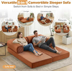 Sofa Bed, 79" Convertible Sleeper Sofa with Pull Out Bed, 5-in-1 Folding Corduroy Futon Couch, Modular Loveseat Sofa Bed for Living Room, Bedroom & Apartment, Brown