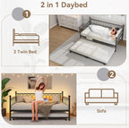 IDEALHOUSE Twin Size Daybed with Trundle, Sofa Bed Frame with Charging Station and LED Lights, Heavy Duty Metal Bed Frame, for Small Spaces, Living Room, Bedroom, Apartment, Black