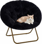DUMOS Comfy Saucer Chairs Cozy Faux Fur Soft Lounge Cute Folding Bedroom Living Room Seat Flexible Reading Foldable Seating for Kids Adults Thick Padded Metal Frame Modern for Home Office, Black