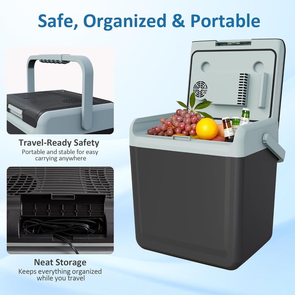 25QT Portable Electric Cooler & Warmer with Handle – Dual Heating & Cooling Mini Thermoelectric Car Fridge for Vehicles, Truck, Travel, Camping, Picnics and Home, Black