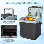 25QT Portable Electric Cooler & Warmer with Handle – Dual Heating & Cooling Mini Thermoelectric Car Fridge for Vehicles, Truck, Travel, Camping, Picnics and Home, Black
