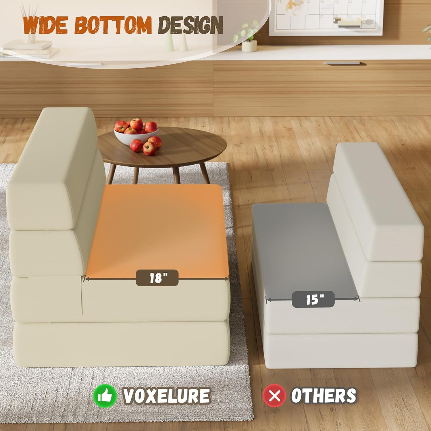 Folding Sofa Bed, Convertible Sleeper Chair & Couch Bed with Pillow, One-Piece High-Density Sponge Mattress, Multi-Purpose Floor Sofa for Living Room, Office, Dorm, Apartment, Beige, Single