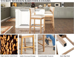 26.5'' Tall Bar Stools Set of 2 Modern Counter Stools with Backs Beige Linen Upholstered Bar Height Chairs Counter Height Island Stools with Wood Frame Farmhouse Wooden Barstools for Kitchen Island