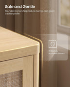 VASAGLE ELLAN Collection - Boho Buffet Cabinet with Rattan-Look Doors, Sideboard Storage Cabinet, Rounded Corners, Adjustable Shelf, for Kitchen, Oak Beige UBBK345YC01