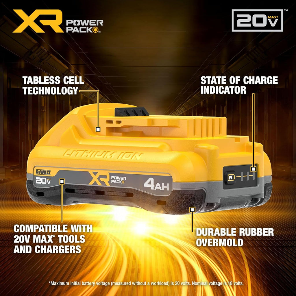 DEWALT 20V MAX Battery XR POWERPACK™ 4Ah Lithium Ion, 50% More Power, Dewalt Battery Compatible with 20V MAX Tools (DCB2104)