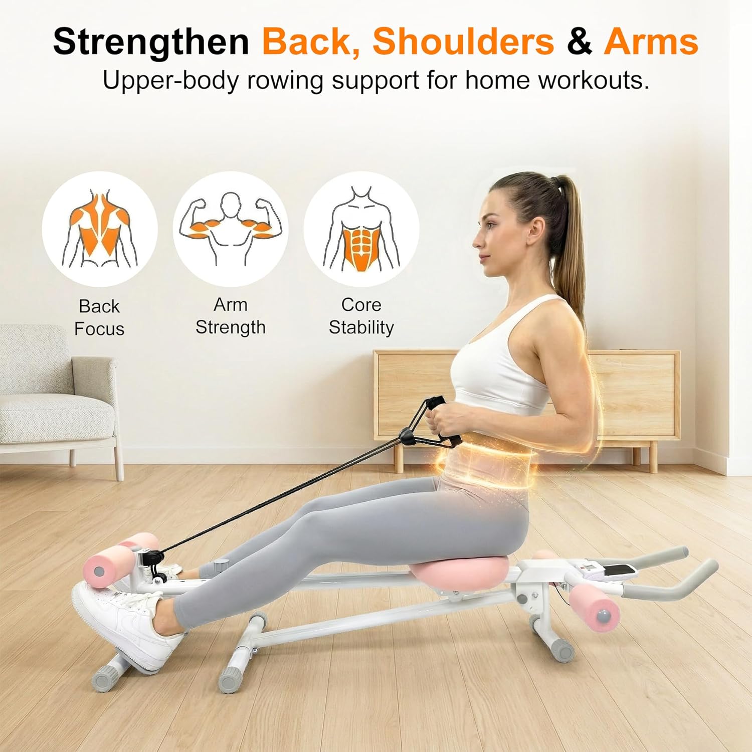 Multifunctional Ab Machine, 6-in-1 Ab Workout Equipment for Home Gym, Adjustable Core & Waist Trainer with 7 Height Levels & 2 Incline Angles, Rowing Mode, Knee Glider