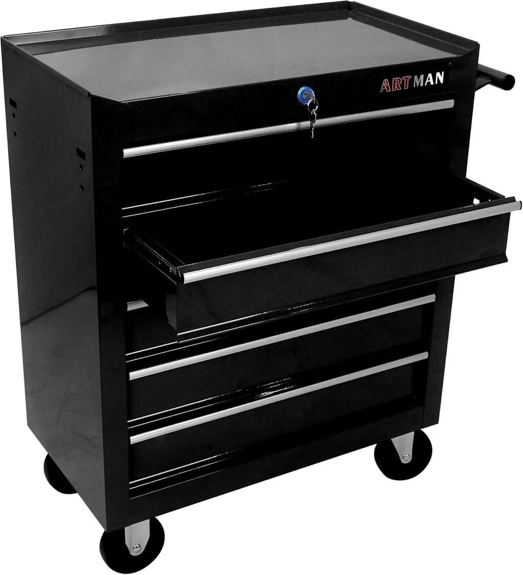 RYH 5Drawers Rolling Tool Chest & Tool Box on Wheels | Heavy Duty Metal Cart with Ball Bearing Drawers | Fits US General Tool Box for Garage Storage (Black, 5 Drawers（29.9" H × 24.2" W × 12.9" D)