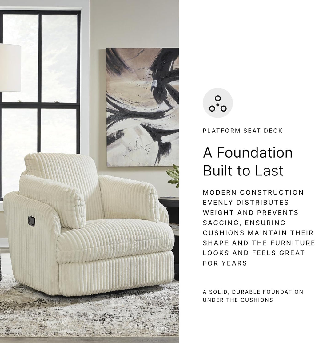 Signature Design by Ashley Tie-Breaker Casual Swivel Glider Recliner with Hidden Storage, White