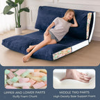 MAXYOYO Folding Sofa Bed, Floor Sofa Convertible Sleeper Chair with Washable Cover, Floor Couch Lounge Bean Bag Chair Bed for Living Room, Navy, 30x95 Inch