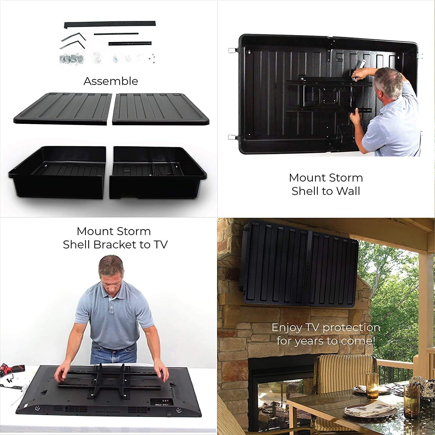 Outdoor TV Hard Cover Weatherproof Protection for Television - Mounts Right on The Wall - TV Wall Mounting Bracket Included … (45-55 inch)  Black