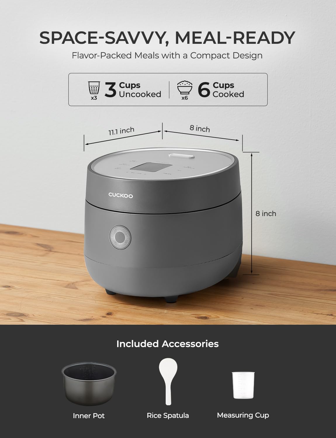 CUCKOO Micom Rice Cooker 3-Cup Uncooked / 6-Cup Cooked with Nonstick Inner Pot, Small Rice Maker with 8 Menu Options, Fuzzy Logic Technology, Auto Clean, Quick Rice Mode, Gray (CR-0375FG)
