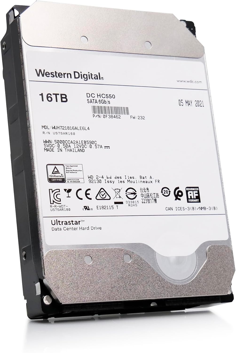 Western Digital Ultrastar DC HC550 WUH721816ALE6L4 0F38462 16TB 7 200 RPM SATA 6Gb/s CMR 512e Format 512MB Cache Helium Sealed 3.5-inch Enterprise HDD (Renewed)