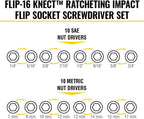 Klein Tools 65242 KNECT Impact Socket Set, Ratcheting Screwdriver Set, 1/4-Inch Drive, 4 SAE and 4 Metric Flip Sockets, 16 Hex Sizes, Adapters, MODbox Case
