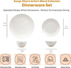 Sango Siterra 16-Piece Rustic White Stoneware Dinnerware Set – Service for 4, White with Glossy Speckle Overlay, for Everyday Dining & Entertainment, Microwave & Dishwasher Safe