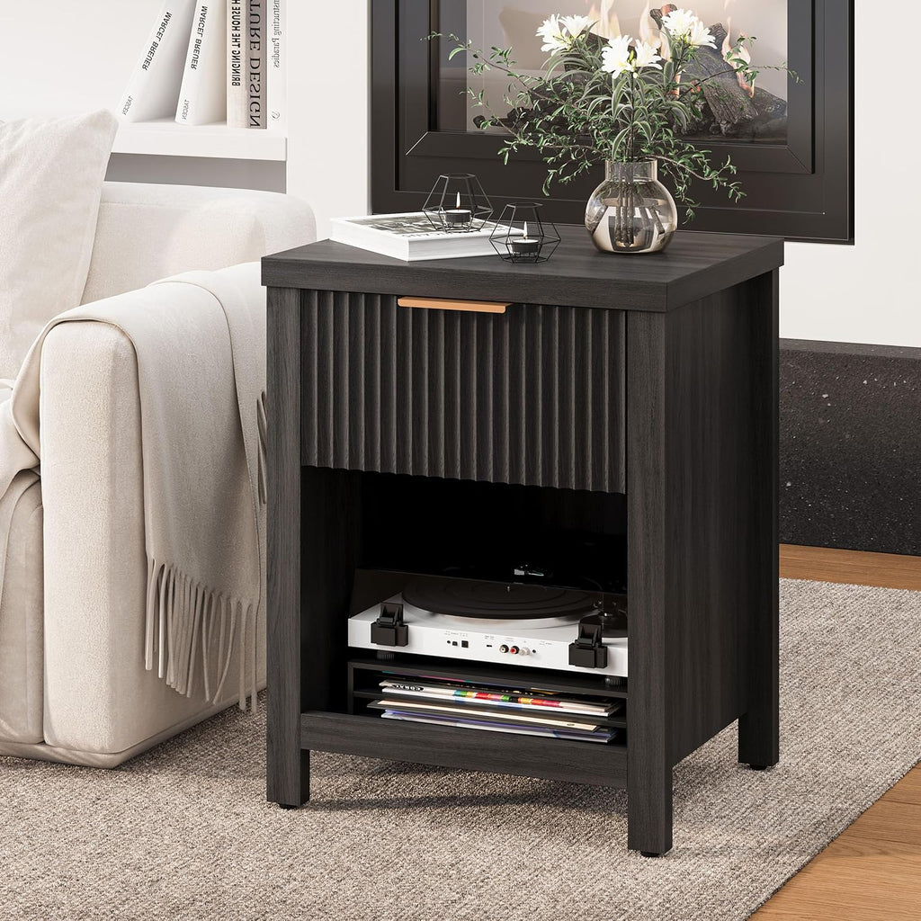 Fluted Nightstands Set of 2, Brooklyn Night Stand with Drawers, Modern Beside Table with Storage, Small End Table for Bedroom Living Room Small Space (2, Grey) BNS101BG-2