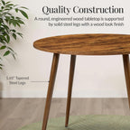 Best Choice Products Round 35.5in Dining Table for 4 w/Sturdy Wood Finish Steel Legs, Mid Century Modern, Space-Saving, Small Space Circle Dinette for Home, Kitchen, Apartment - Medium Brown