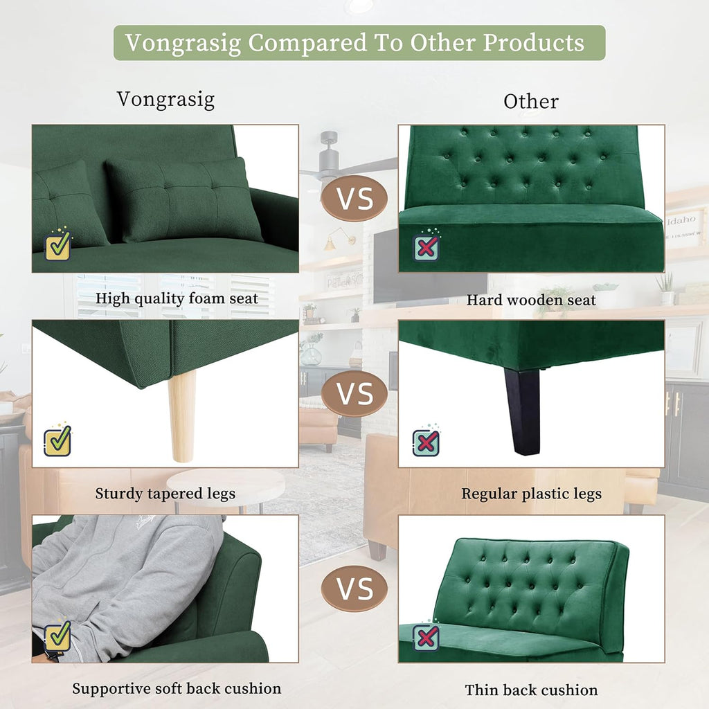 Vongrasig 47" Small Modern Loveseat Sofa, Mid Century Linen Fabric 2-Seat Sofa Couch Tufted Love Seat with Back Cushions and Tapered Legs for Living Room, Bedroom and Small Space (Green)