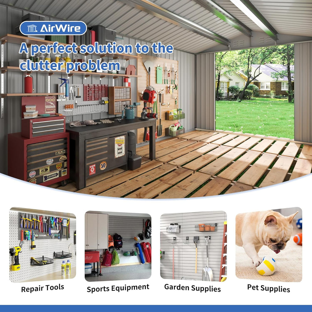 12x14 FT Storage Shed Garden Shed with Updated Frame Structure and Lockable Doors  Metal Tool Sheds for Backyard Garden Patio Lawn White