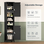 TEENFON 67" Tall Bathroom Cabinet with Adjustable Shelves and Doors, Narrow Bathroom Storage Cabinet for Small Space, Living Room, Entryway, Kitchen, Black