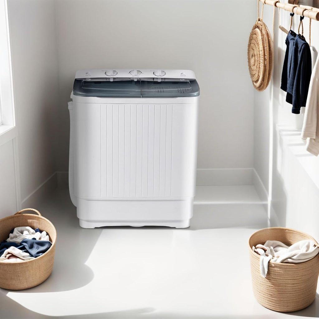 Sportpulse Portable Washing Machine with Time Control, Mini Twin Tub 32lbs Capacity Laundry, 20lbs Washer & 12lbs Spinner, ideal for Camping, Apartments, RV (Black, 32lbs)