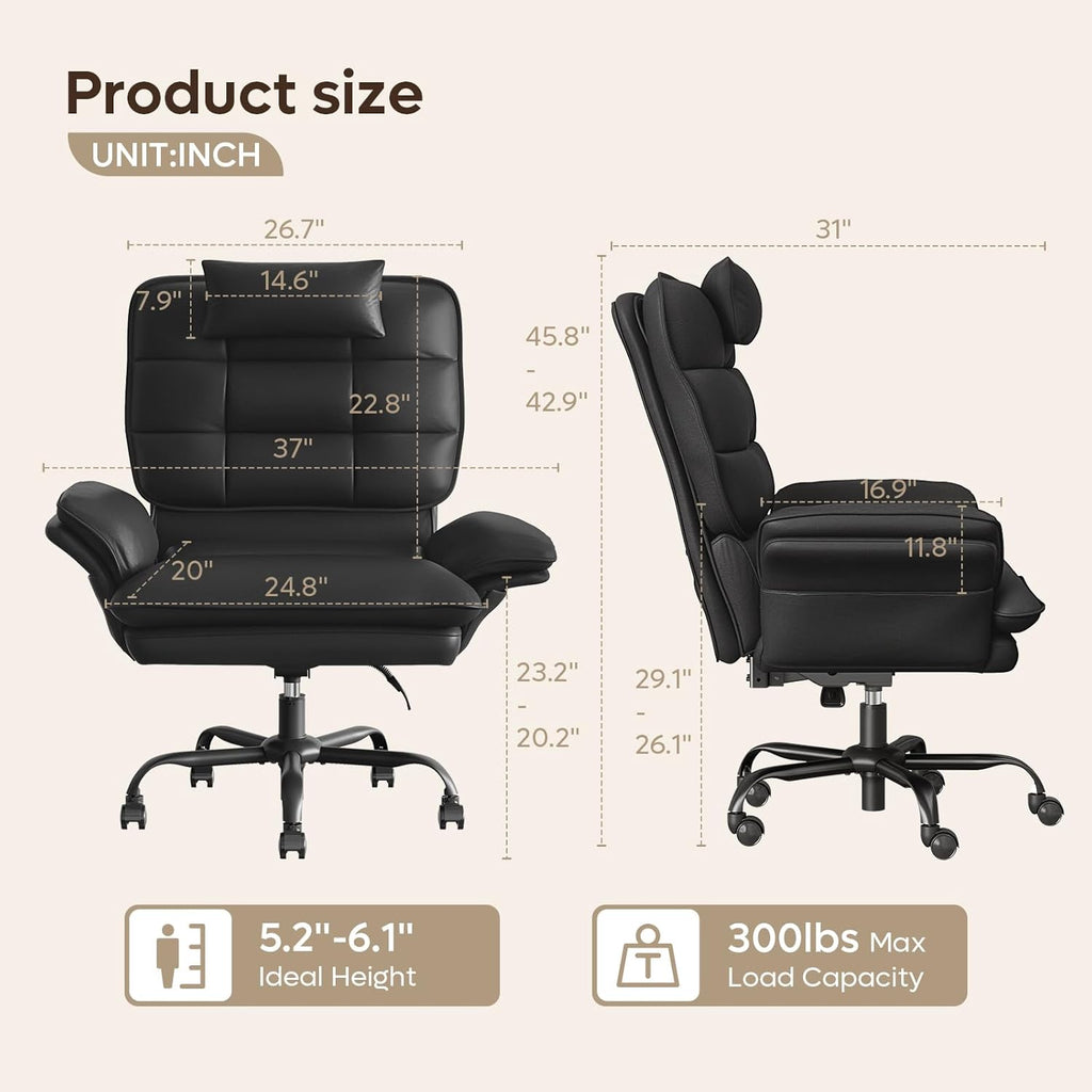 Bestier Cross Legged Office Chair Criss Cross Chair with Adjustable Arms 135° Reclining PU Leather Executive Chair with Wheels Big and Tall Computer Desk Chair for Home Office Black