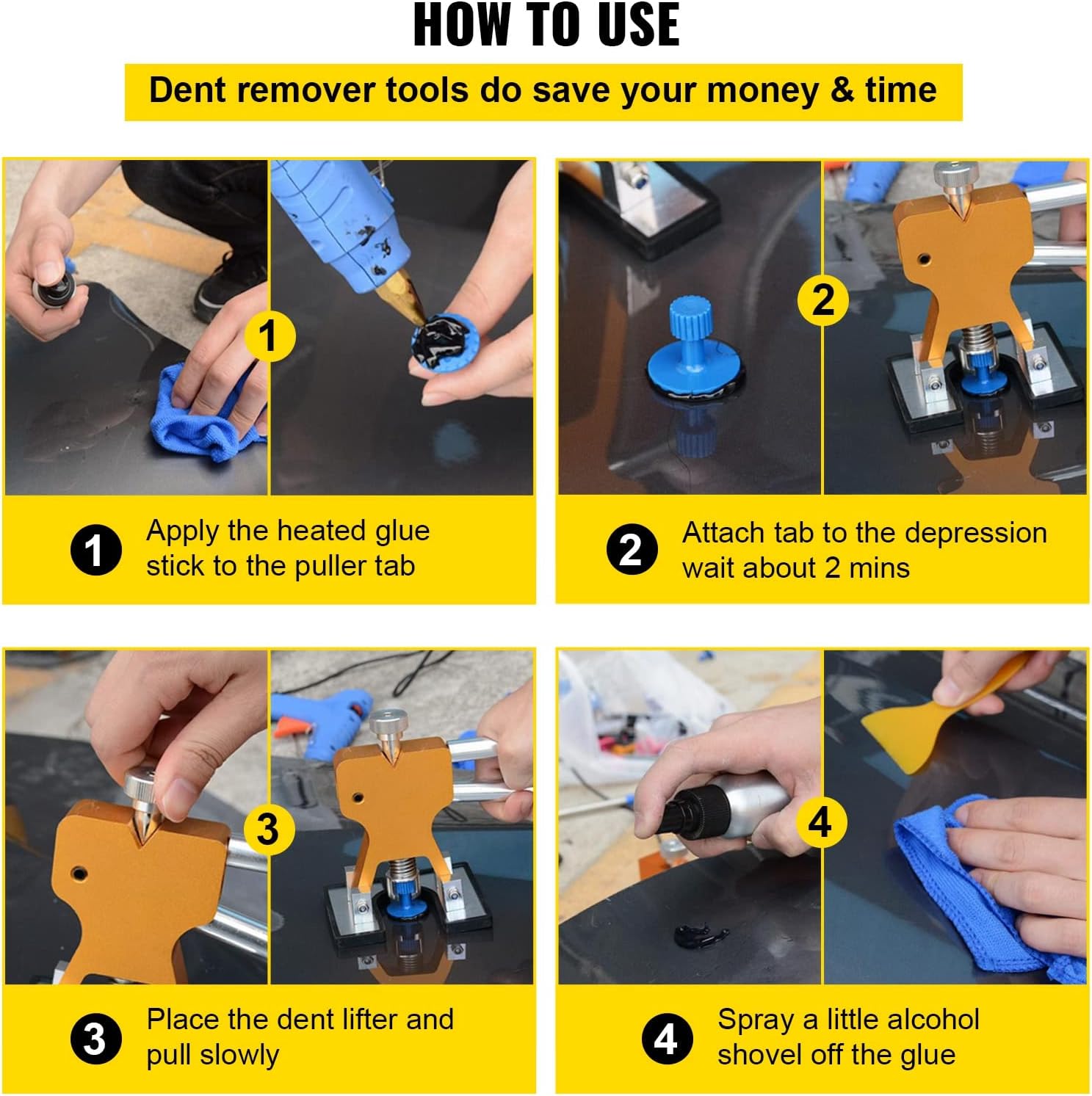 VEVOR Dent Puller Kit, 89 PCS Paintless Dent Repair Kit with Remover Tools, Golden Lifter & Glue Tabs for Car Dents, Door Ding Repair