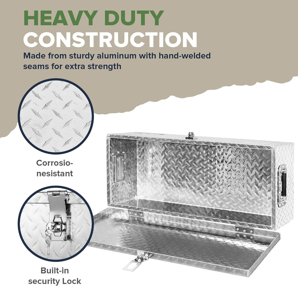ARKSEN 30 x 13 x 10 Inch Diamond Plate Truck Bed Tool Box, Heavy Duty Waterproof Aluminum Toolboxes Storage Chest with Side Handle & Lock for Pickup Truck Bed, RV & Trailer – Silver