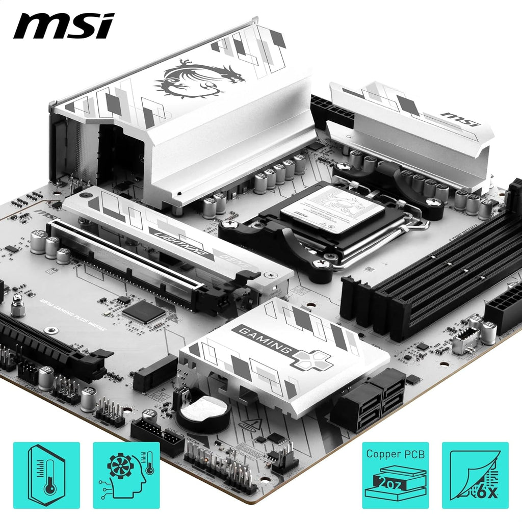 MSI B850 Gaming Plus WIFI6E Motherboard, ATX - Supports AMD Ryzen 9000/8000 / 7000 Processors, AM5 - DDR5 Memory Boost 8200+ MT/s (OC), PCIe 4.0 x16, M.2 Gen5, Wi-Fi 6E, 2.5G LAN