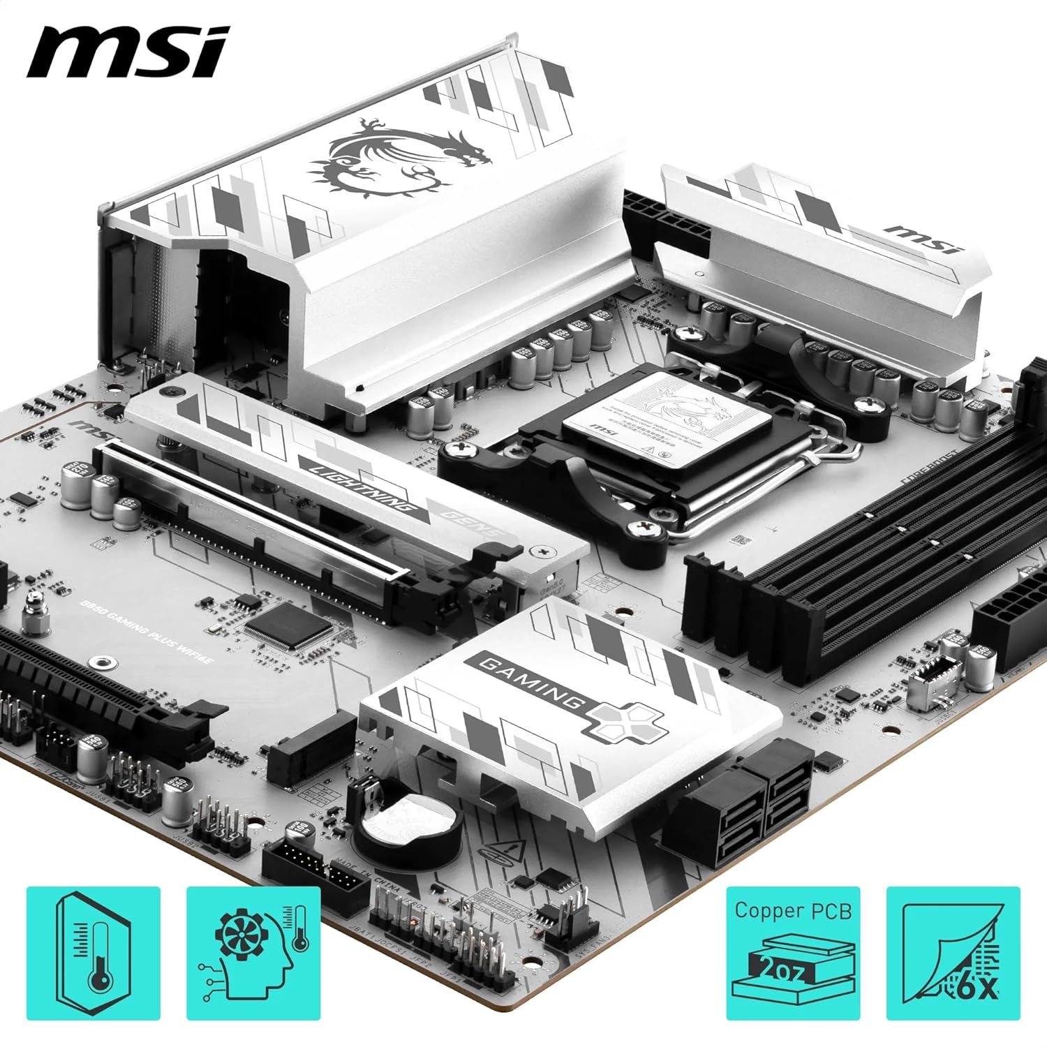 MSI B850 Gaming Plus WIFI6E Motherboard, ATX - Supports AMD Ryzen 9000/8000 / 7000 Processors, AM5 - DDR5 Memory Boost 8200+ MT/s (OC), PCIe 4.0 x16, M.2 Gen5, Wi-Fi 6E, 2.5G LAN