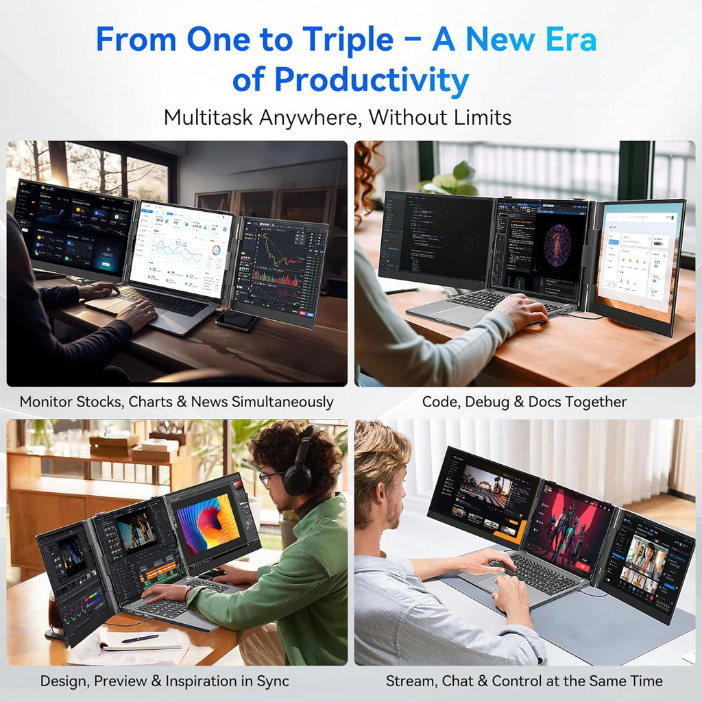 Blackview DCM6 Triple Laptop Screen Extender 14" 1080P FHD IPS Portable External Screen Two Cable USB C Travel for 13-17'' Laptop Plug & Play Compatible with Windows/Mac/Chrome OS and Mobile Devices