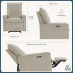 Nurture& Montauk Power Glider Recliner – Premium Nursery Recliner Chair with USB‑A/C, Adjustable Headrest & Gentle Glide, Stain‑Resistant Upholstery, Comfortable & Space‑Smart, Ivory