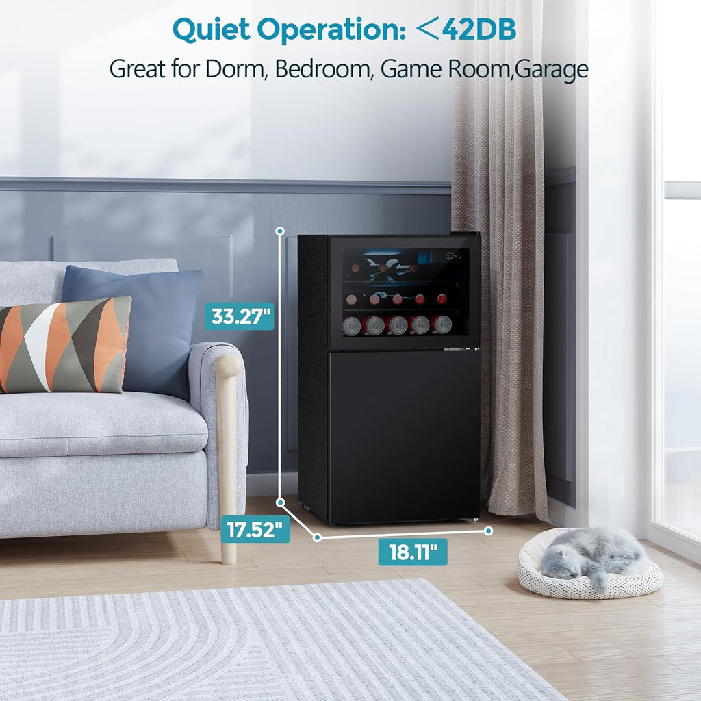 Beverage Refrigerator with Freezer, 2.6 Cu.Ft Compact Refrigerator, Reversible Door, Adjustable Thermostat, Mini Fridge for Bedroom, Office