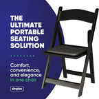 SIMPLEX 4 Black Resin Stackable Folding Chair - Comfortable Black Foldable Chair - Folding Chairs with Padded Seats - Indoor/Outdoor Folding Chairs for Events - Lightweight Foldable Chairs (4 Pack)