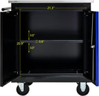 2-Door 2-Shelf Rolling Tool Chest with Stainless Steel Countertop,Tool Chest with Secure Locking System,Mobile Storage Tool Cabinet with 360°Wheels and Padded Feet,for Home,Garage(Black+Blue)