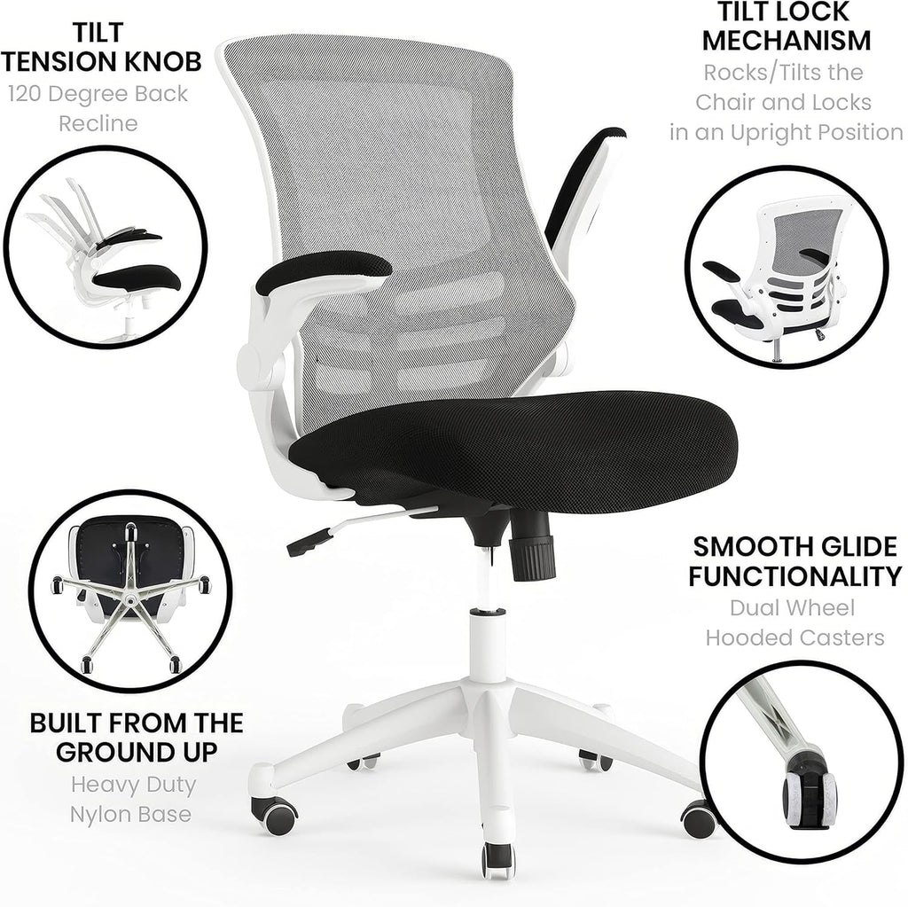 Flash Furniture Kelista Office Chair, Ergonomic, Mid-Back, White Frame, Black Mesh with Swivel