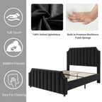 GarveeHome King Size Platform Bed Frame with 50.2 in Headboard, Velvet Upholstered Bed Frame King with Vertical Channel Tufted Headboard & Footboard, Nailhead Trim, No Box Spring Needed, Black