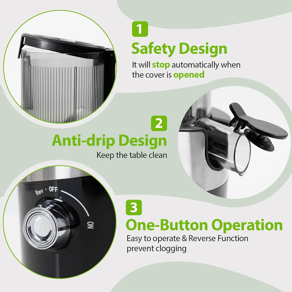 Cold Press Juicer For Whole Fruits, Aeitto Juicer Machines with Large Feed Chute, Self Feeding Juice Extractor Machine, Easy to Assemble, Easy to Clean & Use, High Juice Yield