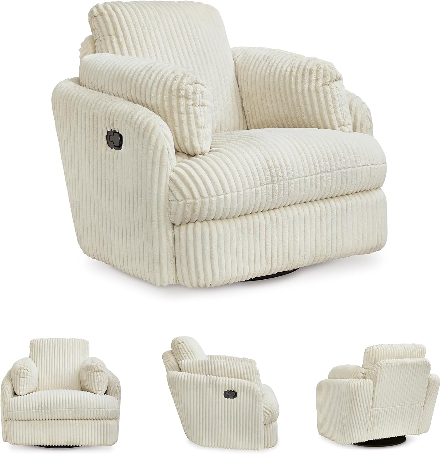 Signature Design by Ashley Tie-Breaker Casual Swivel Glider Recliner with Hidden Storage, White