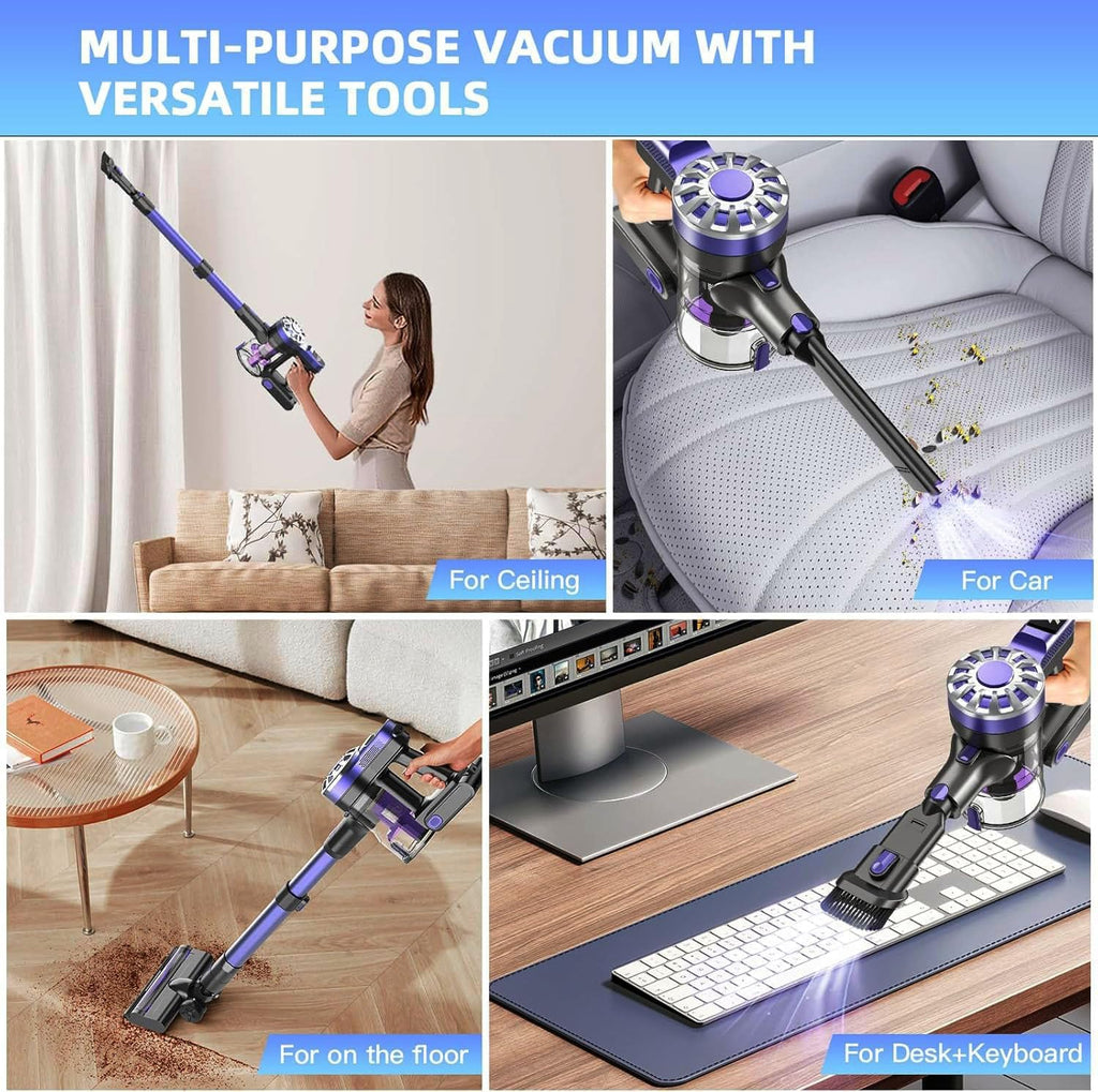 Cordless Vacuum Cleaner for Home,Lightweight Stick Vacuum Cordless Rechargeable with Power Suction, Up to 35 Mins Runtime, Hardwood Floor Vacuum for Pet Hair,Carpets,Tile(Black)