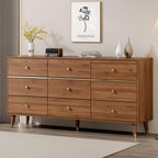 9 Drawer Dresser,63" Wide Mid Century Modern Chest of Drawers,Wooden Bedroom Drawer Dresser with 9 Storage Drawers for Bedroom, Living Room,with Anti-Tipping Device,Walnuts