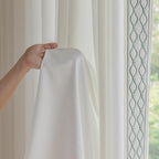 White Colour Linen Curtain Panels with Embroidered Trim Design, Pinch Pleat Curtains, Semi-Sheer Curtains for Sliding Patio Doors Bedroom (2 Panels) (50W x 108L)