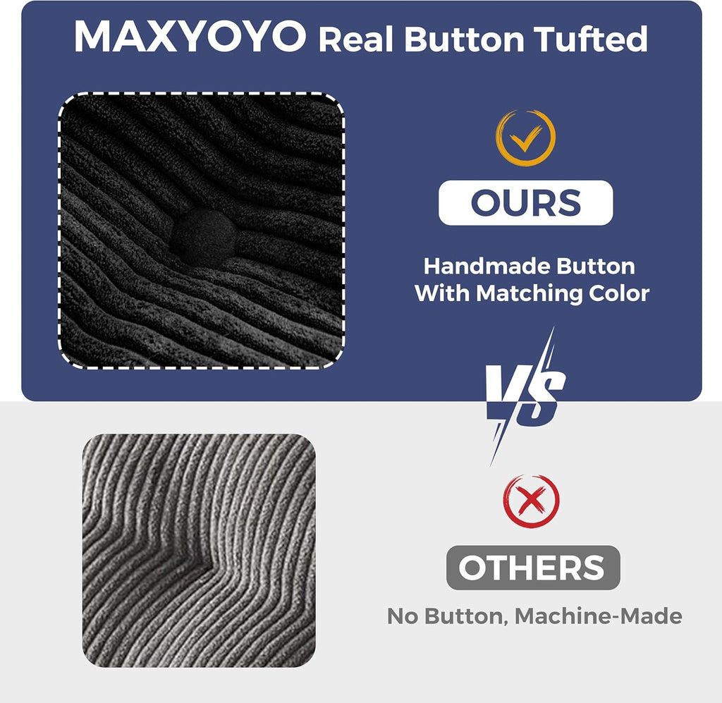MAXYOYO 6" Futon Mattress Full Size, Tufted Futons Sofa Couch Bed with Twisted Rope Design Edging, Thick Corded Fabric Floor Mattress for Adults, Shredded Foam Filling (Frame Not Included), Black