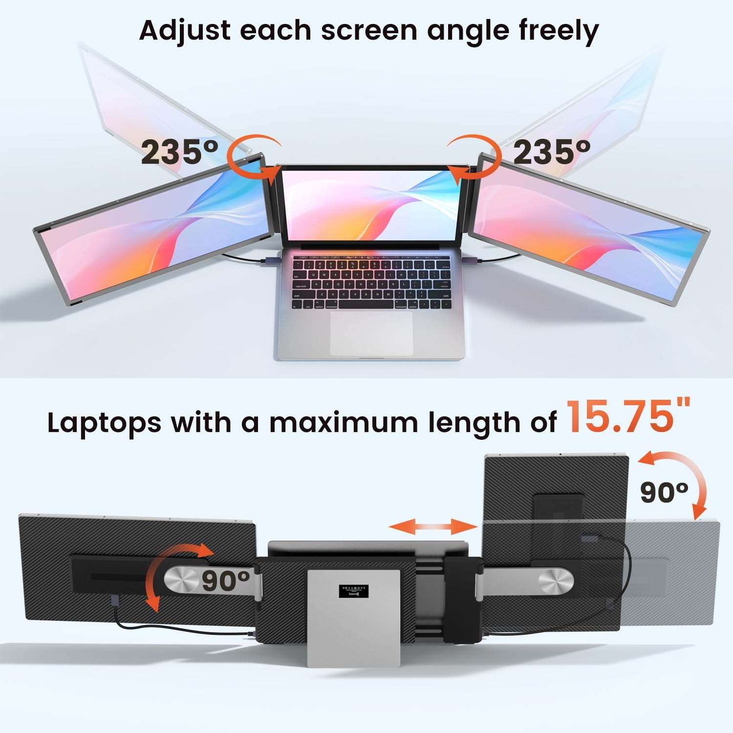 15.6" Laptop Screen Extender  1080P FHD Laptop Monitor Extender with 120% sRGB  235°Rotation Detachable Dual Monitor  Plug & Play  Triple Screen Compatible with Windows  Mac  Chrome