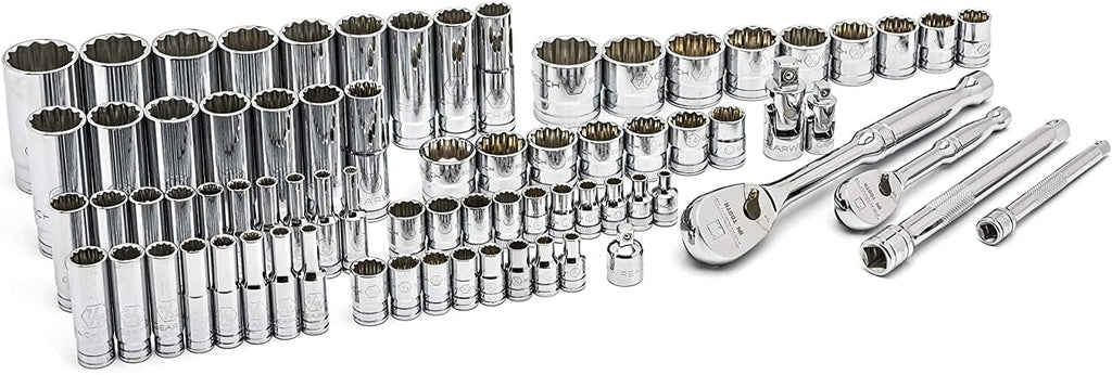 GEARWRENCH 76 Pc. 1/4" & 3/8" Drive 12 Pt. Standard & Deep Mechanics Tool Set, SAE/Metric - 80948