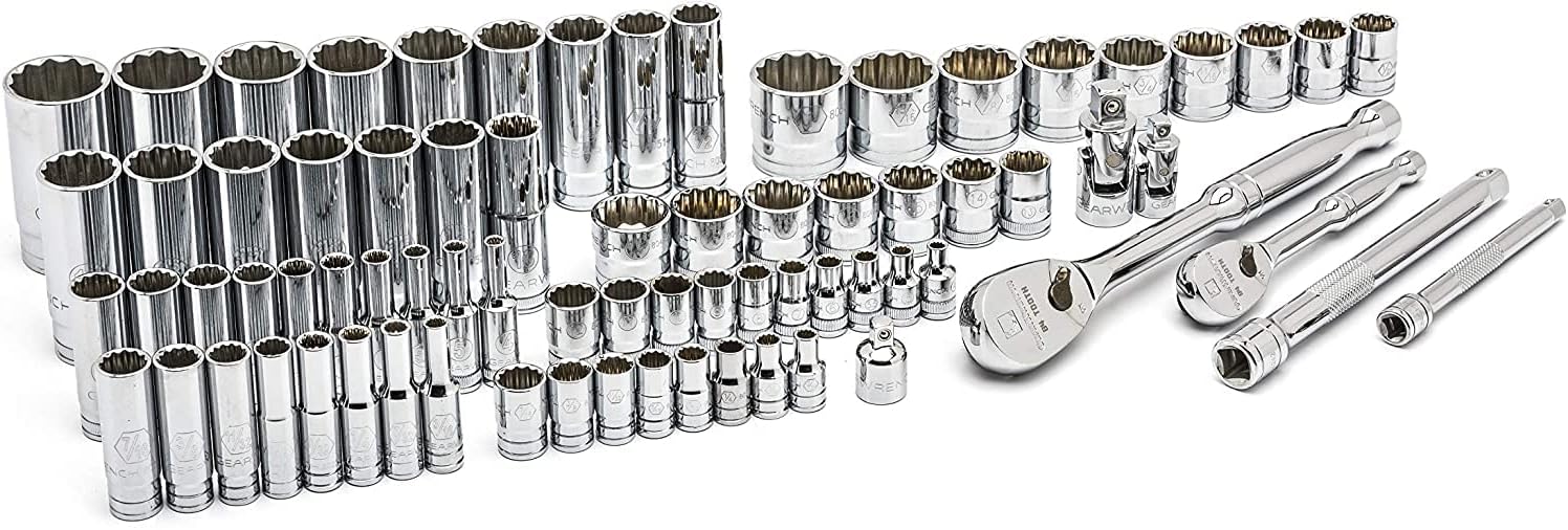 GEARWRENCH 76 Pc. 1/4" & 3/8" Drive 12 Pt. Standard & Deep Mechanics Tool Set, SAE/Metric - 80948
