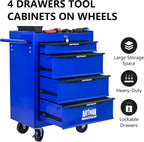 RYH 4 Drawers Rolling Tool Chest - 13" D x 20.9" W x 30.5" H Heavy Duty Mobile Tool Cart with Locking Wheels & Ball Bearing Drawers, Garage Tool Storage Cabinet (Blue, 4 Drawers)