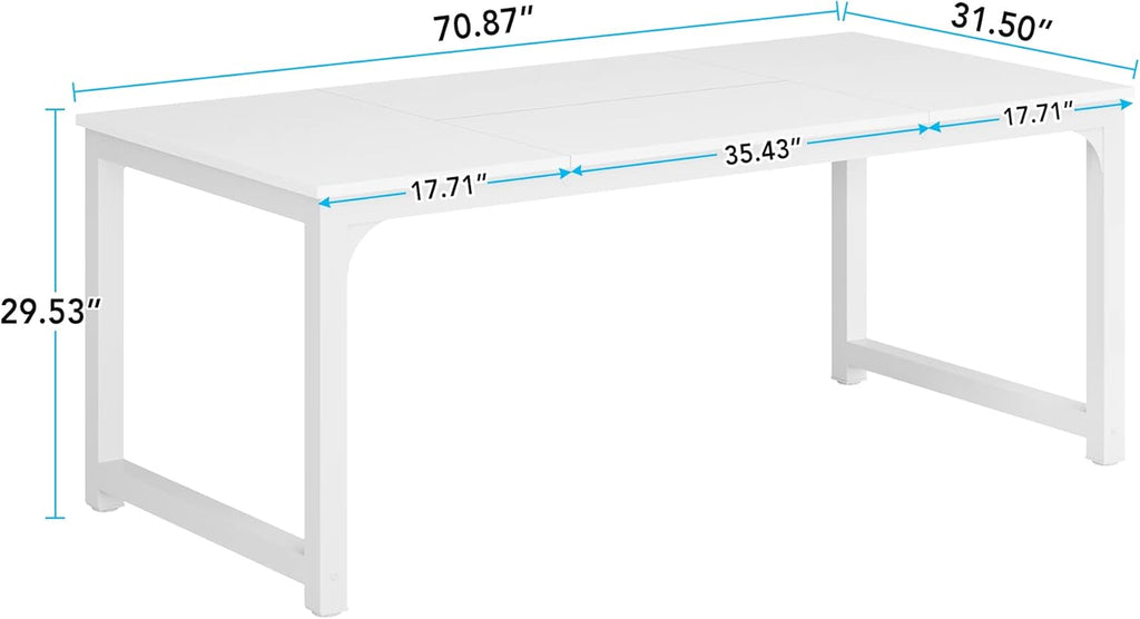 LITTLE TREE 70.9 Inch Large Dining Table Rectangular Kitchen Furniture for 6 to 8 People, White