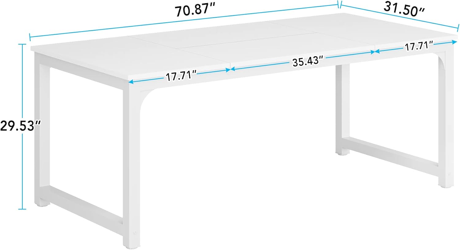 LITTLE TREE 70.9 Inch Large Dining Table Rectangular Kitchen Furniture for 6 to 8 People, White